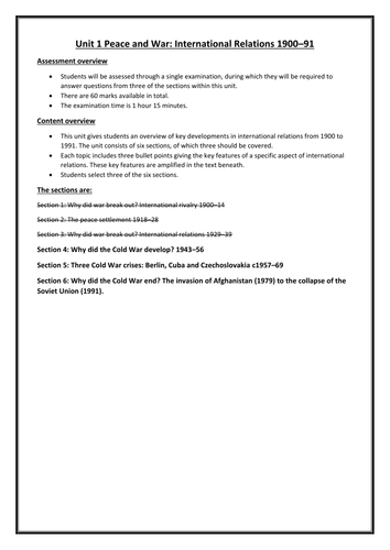 Edexcel Unit 1 - Cold War Sections