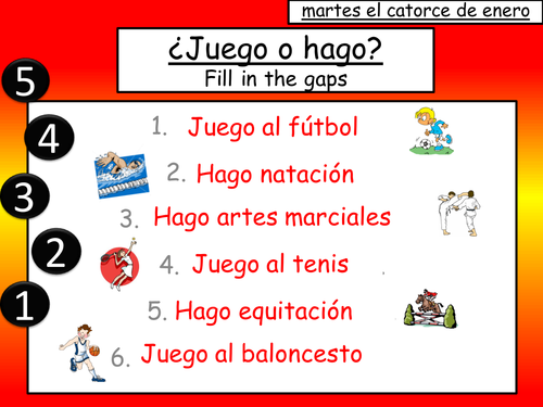 Spanish sports. Los deportes - juego o hago