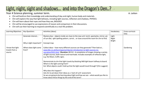 Light, night, sight and shadows...science plans