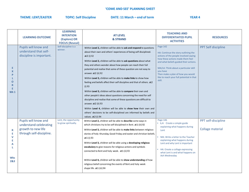 Year 4 - Self discipline - Lent/Easter