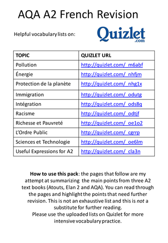 AQA A2 French revision pack