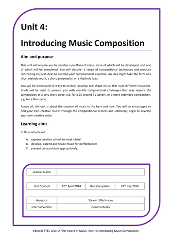 BTEC Unit 4: Introducing Music Composition