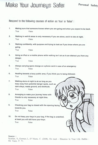 Work sheet - Health & Safety : safer journeys | Teaching Resources