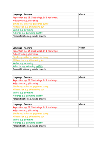 persuasive speech planning ks2 sheet by Checklist features slbrown92  poetry language