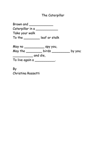 The Caterpillar Poem Cloze procedure | Teaching Resources