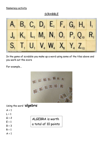 Numeracy/literacy activity - Scrabble