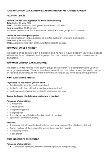 Jamie's live TES cooking lesson: Full plan