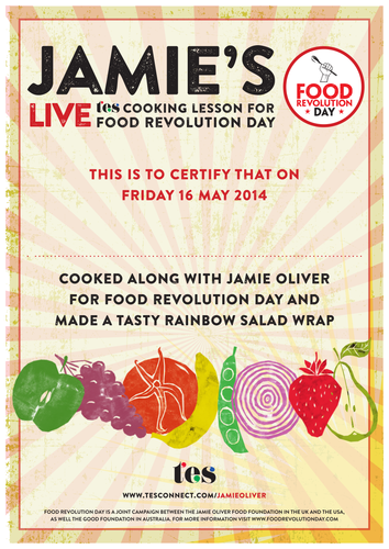 Jamie's live TES cooking lesson: Certificate