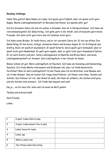 Lieblingssachen - Reading Comprehension worksheet