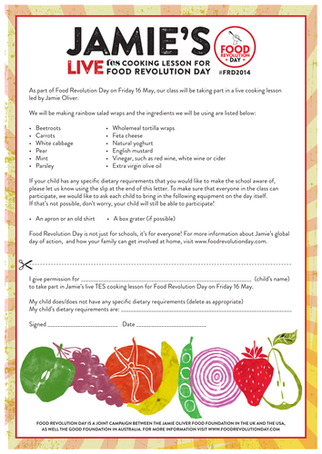 Jamie's live TES cooking lesson: Parents' letter