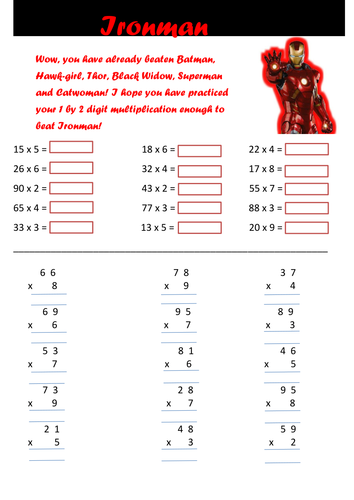 worksheets iron man activities Superhero  times table cellerdore Teaching by tests