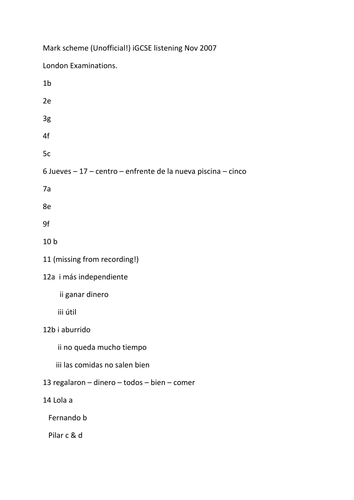 iGCSE Listening Mark scheme Oct 2007