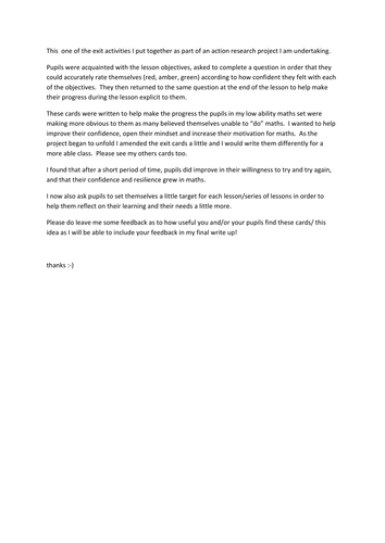 Trial and Improvement exit card activity