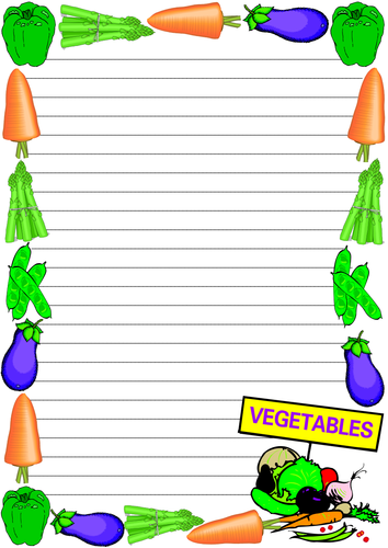 Vegetables Themed Lined paper and Pageborders