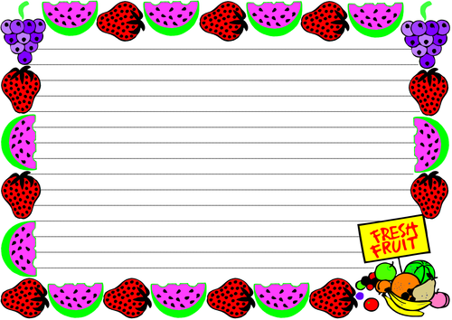 Fresh Fruits Themed Lined paper and Pageborders