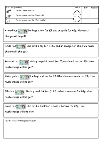 Working out change - differentiated 3 ways