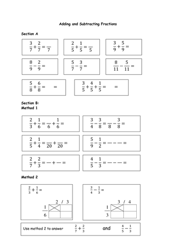 steps to adding and subtracting fractions | Teaching Resources