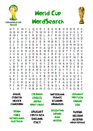 2014 world cup wordsearch teaching resources