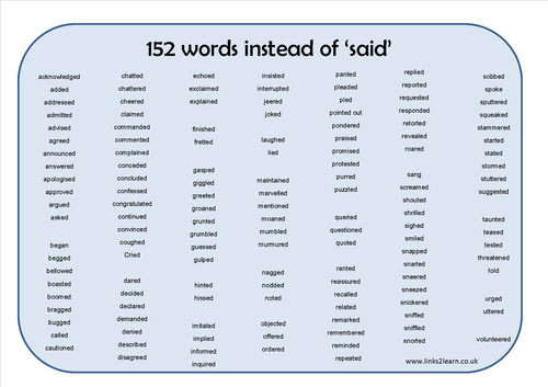 152 words instead of 'said' learning mat