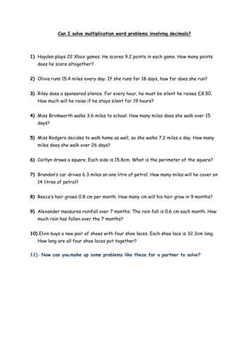 multiplication word problems decimals year 5 teaching resources