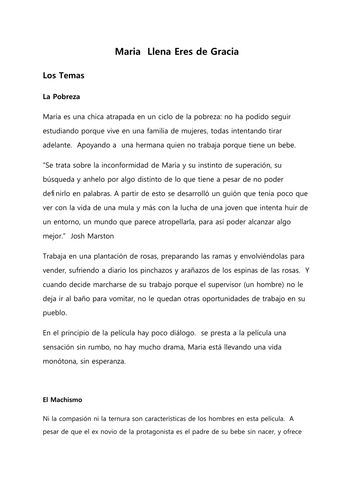 María Llena Eres de Gracia, unos temas claves Teaching Resources
