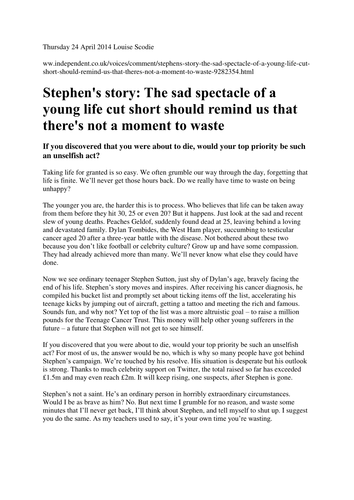 An inspiring story: Stephen Sutton