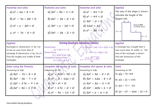 Completing The Square By Srwhitehouse Teaching Resources Tes
