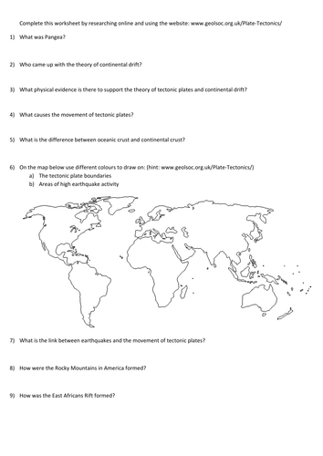 Tectonic plates and continental drift homework | Teaching Resources