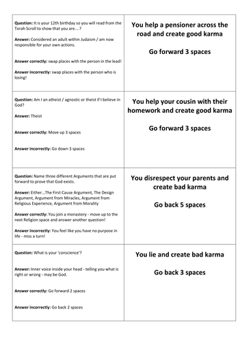 AQA Spec B Religious Studies Revision Board Game