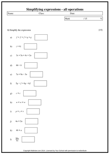 Simplifying Expressions - all operations