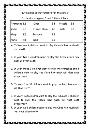 Maths worded problems focus on 8 & 6 times table