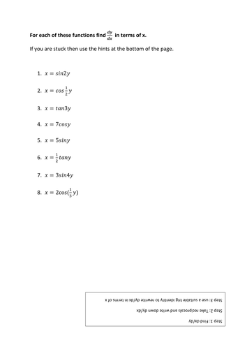 C3 Differentiation Finding dy/dx when x=f(y)