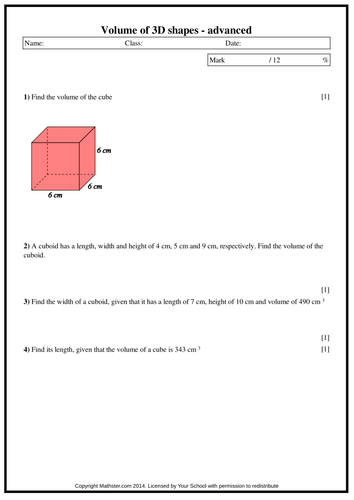 Volume of Solids - advanced | Teaching Resources