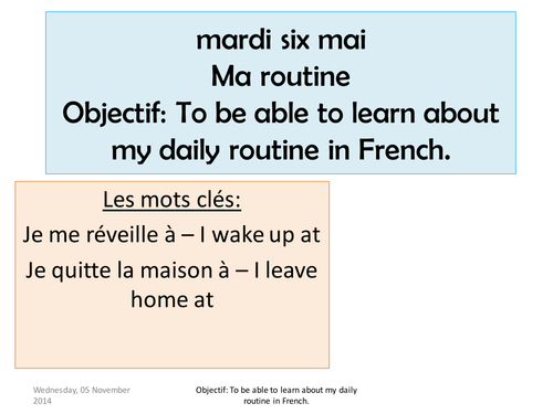 Year 7 french daily routine