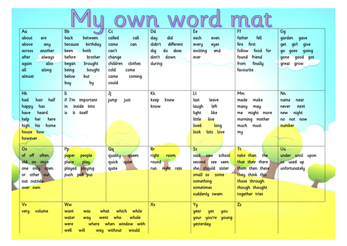 SEN, developing spelling strategies word mat