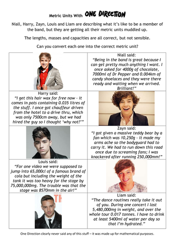 Metric Units With One Direction