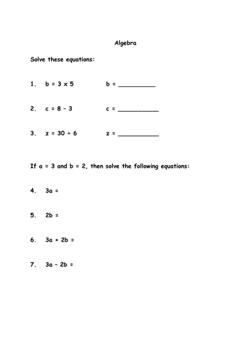 Algebra worksheet | Teaching Resources