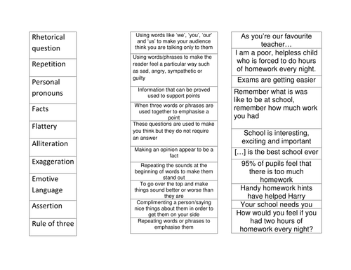 Matching activity on persuasive writing techniques