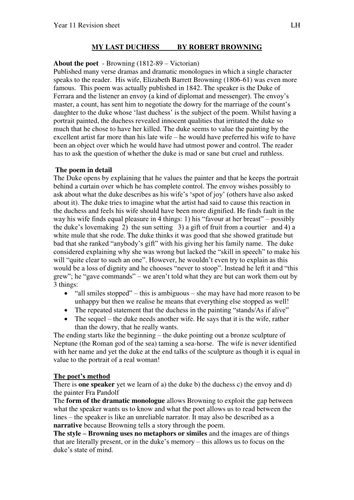Poetry revision sheets Relationships Edexcel