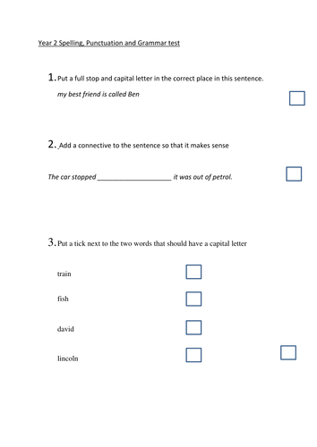 Grammar Tests For Years 1 To 5