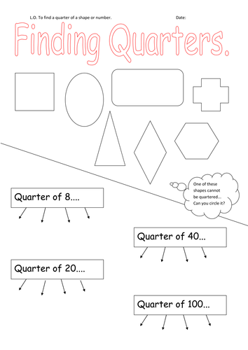 Finding halves/quarters of shapes & numbers (Y1/2)