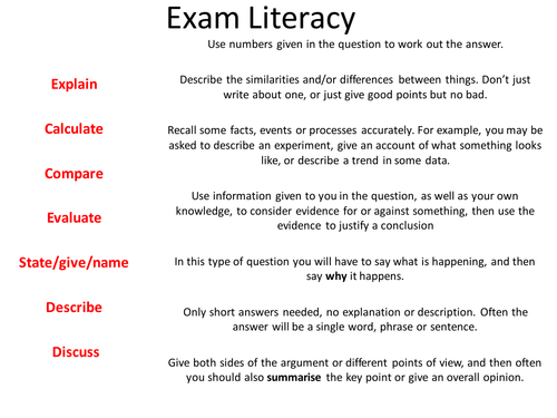 Exam Literacy lesson plan