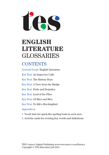 English literature glossaries