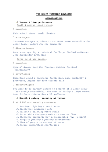 BTEC Music Unit 1 'The Music Industry' exam