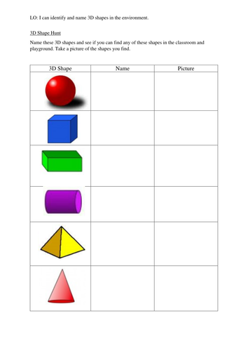 3d Shape Hunt Teaching Resources