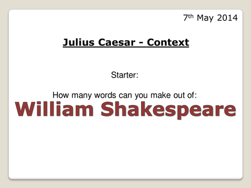 Julius Caesar - Shakespeare Context Lesson