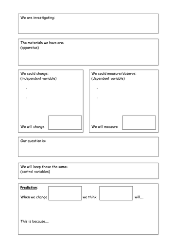 Science investigation plan sheet