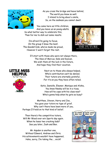 Year 11 Leavers Poem by Tigs85  Teaching Resources