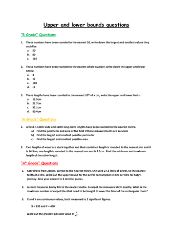 Accuracy In Mathematics Upper And Lower Bounds Teaching Resources