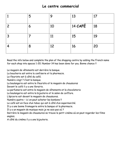 Logic Puzzle to revise shops and prepositions